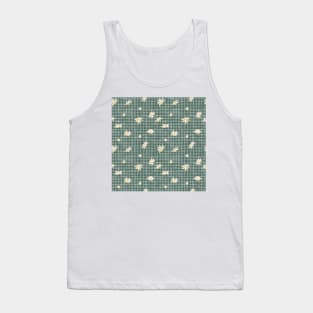 Chamomile Blooms on Green Pine Gingham Textured Stripes Tank Top